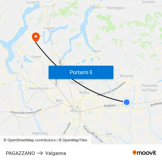 PAGAZZANO to Valganna map