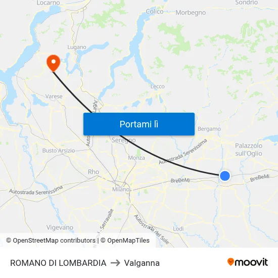 ROMANO DI LOMBARDIA to Valganna map