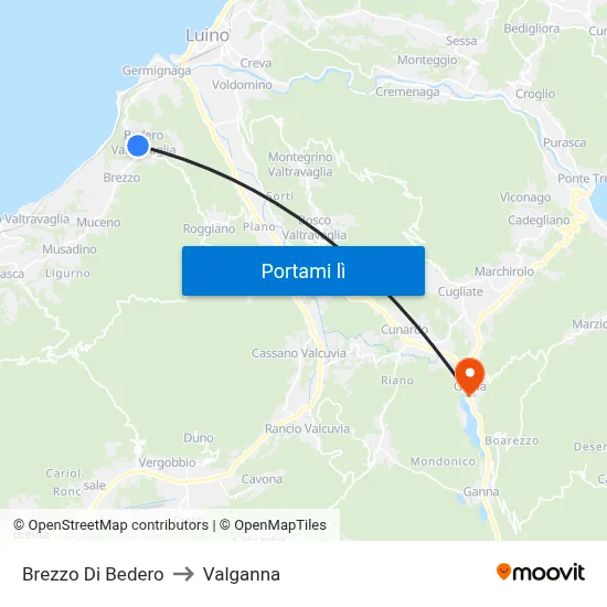 Brezzo Di Bedero to Valganna map