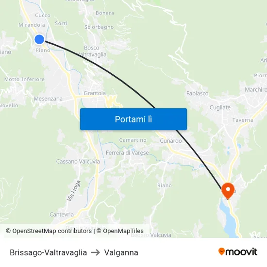 Brissago-Valtravaglia to Valganna map