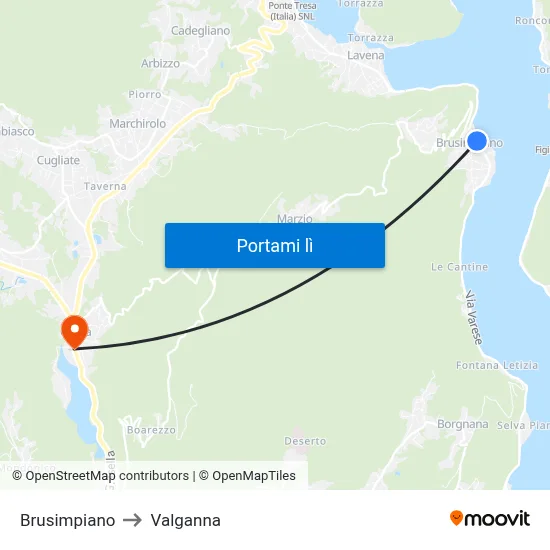 Brusimpiano to Valganna map