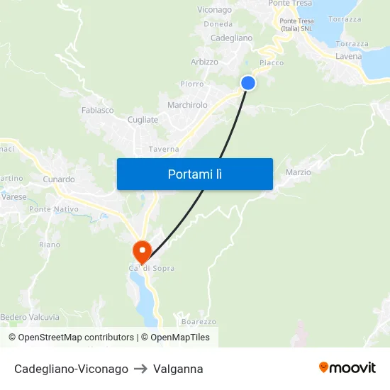Cadegliano-Viconago to Valganna map