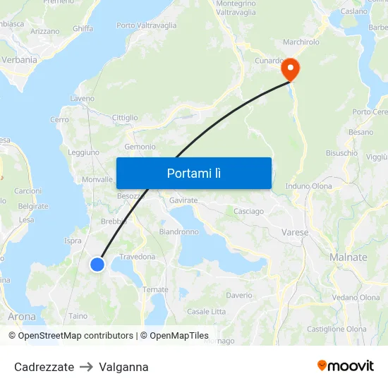 Cadrezzate to Valganna map