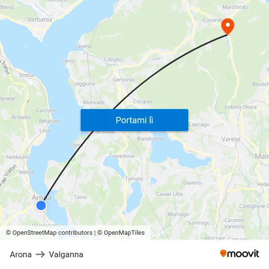 Arona to Valganna map
