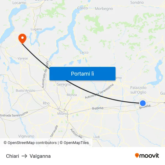 Chiari to Valganna map