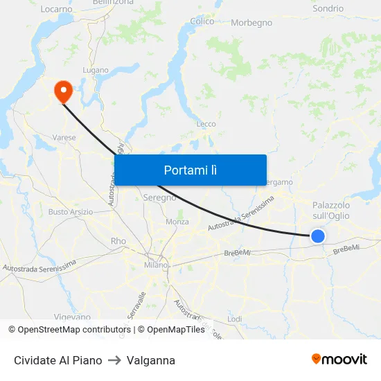 Cividate Al Piano to Valganna map