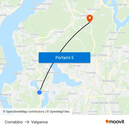 Comabbio to Valganna map