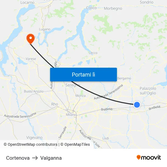 Cortenova to Valganna map
