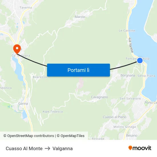Cuasso Al Monte to Valganna map