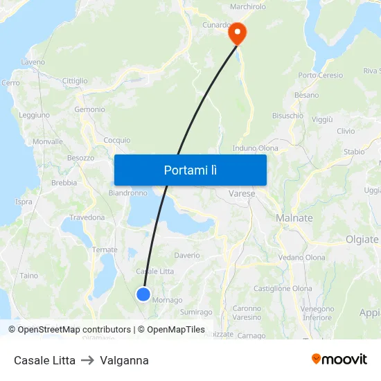 Casale Litta to Valganna map