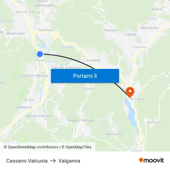 Cassano Valcuvia to Valganna map