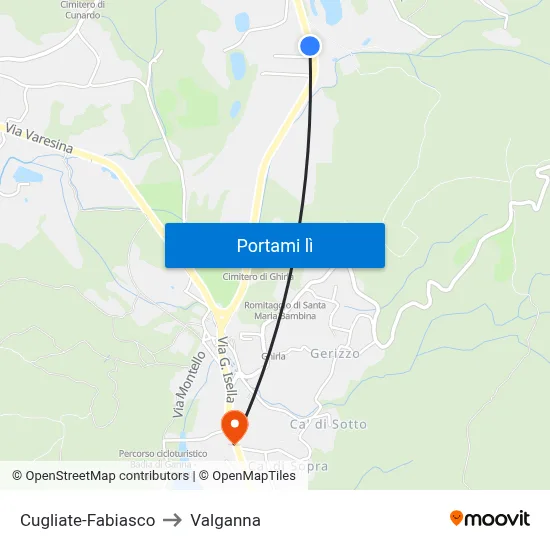 Cugliate-Fabiasco to Valganna map