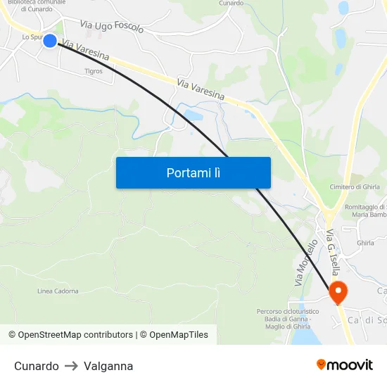 Cunardo to Valganna map