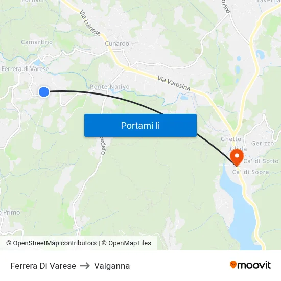 Ferrera Di Varese to Valganna map
