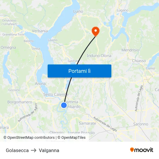 Golasecca to Valganna map