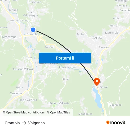 Grantola to Valganna map
