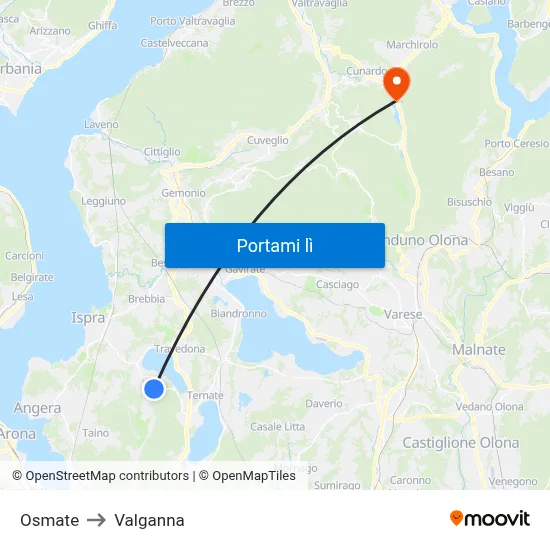 Osmate to Valganna map
