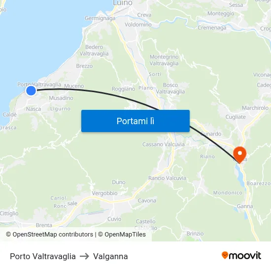 Porto Valtravaglia to Valganna map
