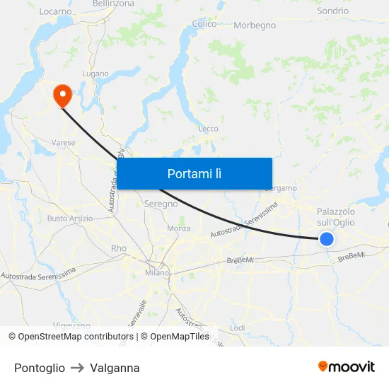 Pontoglio to Valganna map