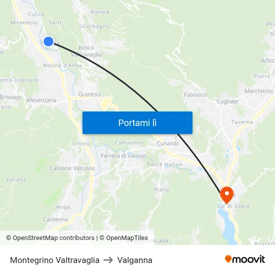 Montegrino Valtravaglia to Valganna map