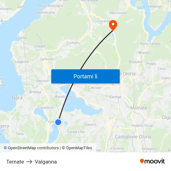 Ternate to Valganna map