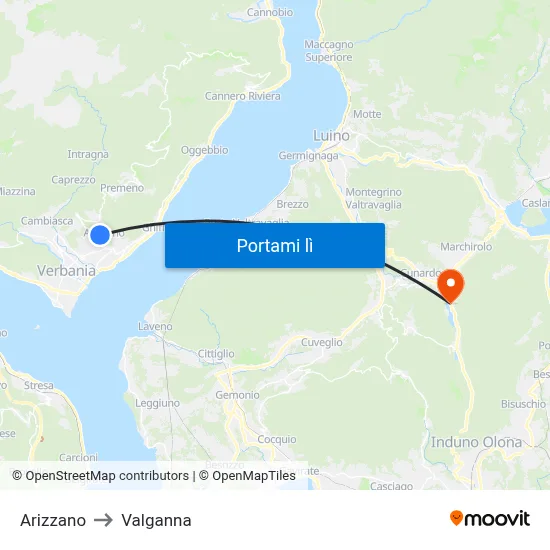 Arizzano to Valganna map