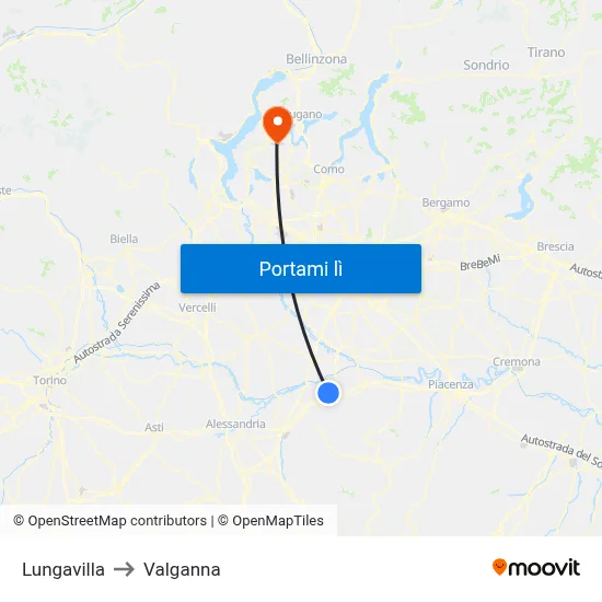 Lungavilla to Valganna map