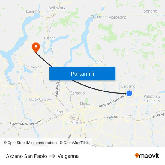Azzano San Paolo to Valganna map