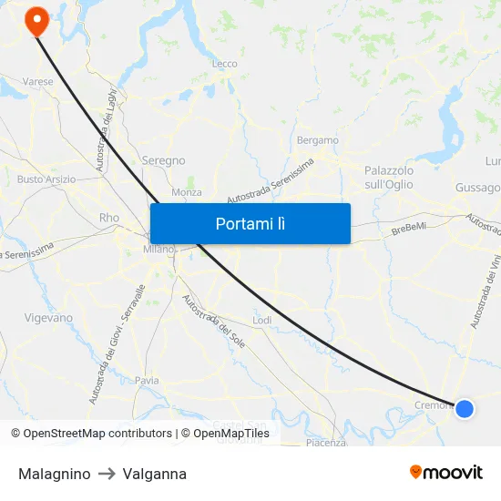 Malagnino to Valganna map
