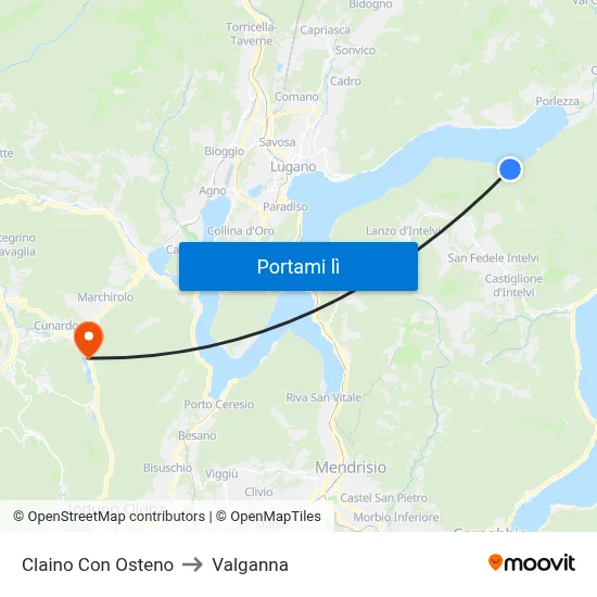 Claino Con Osteno to Valganna map