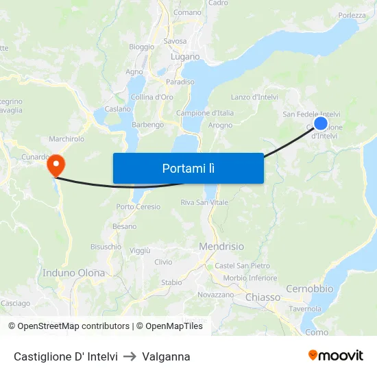 Castiglione D' Intelvi to Valganna map