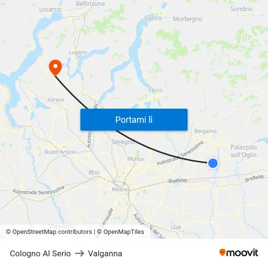 Cologno Al Serio to Valganna map