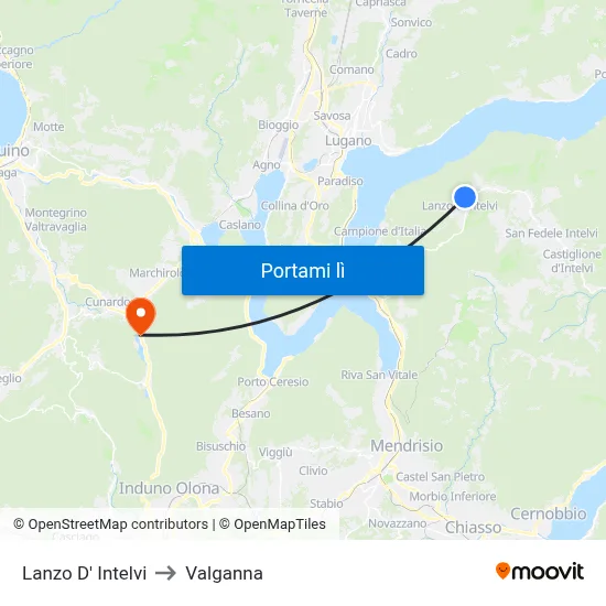 Lanzo D' Intelvi to Valganna map