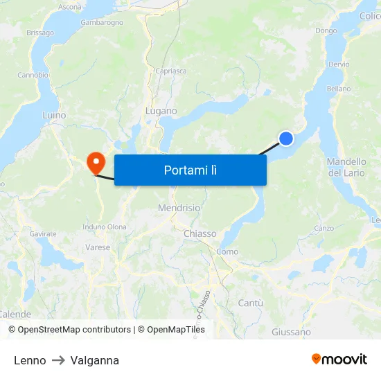 Lenno to Valganna map