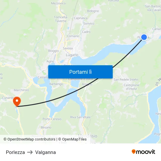 Porlezza to Valganna map