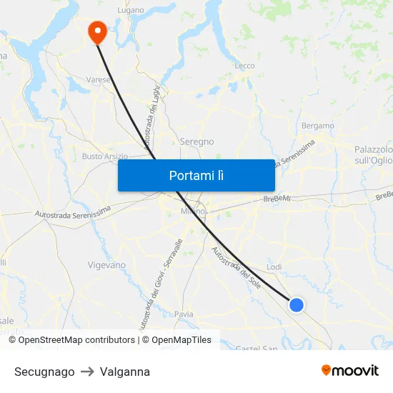 Secugnago to Valganna map