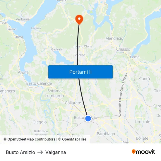 Busto Arsizio to Valganna map