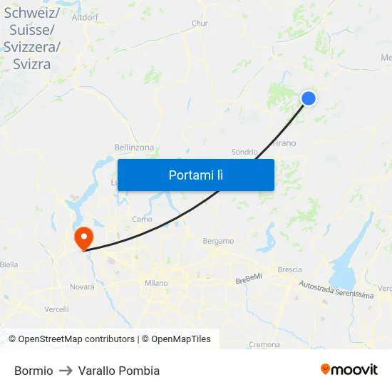 Bormio to Varallo Pombia map