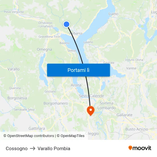 Cossogno to Varallo Pombia map
