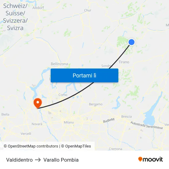 Valdidentro to Varallo Pombia map
