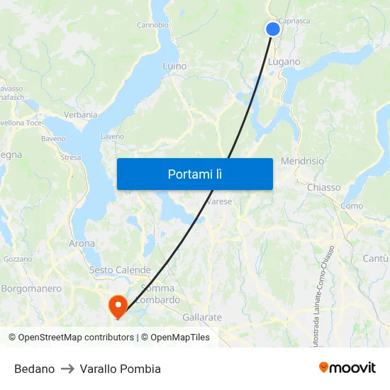 Bedano to Varallo Pombia map