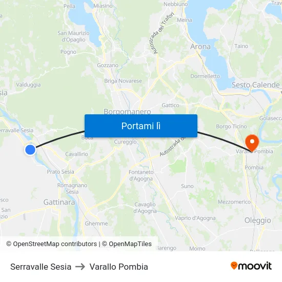 Serravalle Sesia to Varallo Pombia map