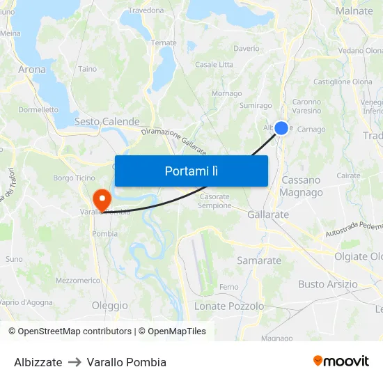 Albizzate to Varallo Pombia map