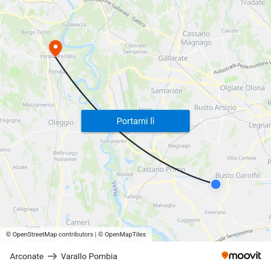 Arconate to Varallo Pombia map