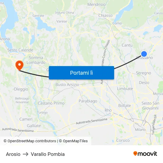 Arosio to Varallo Pombia map