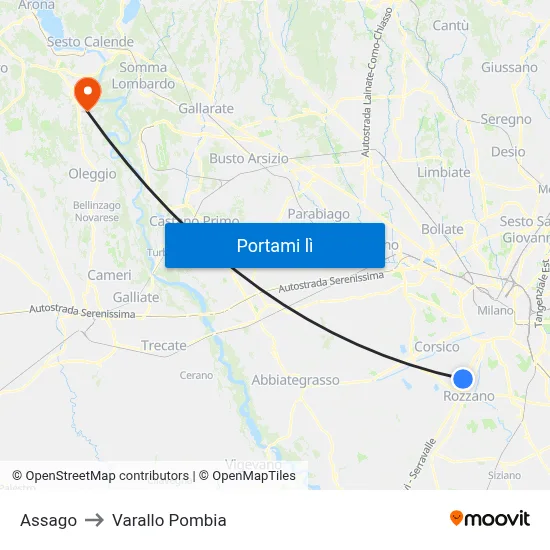 Assago to Varallo Pombia map