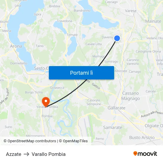 Azzate to Varallo Pombia map
