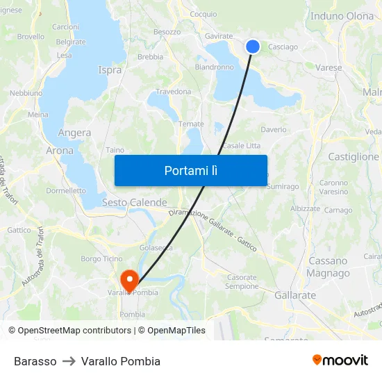 Barasso to Varallo Pombia map