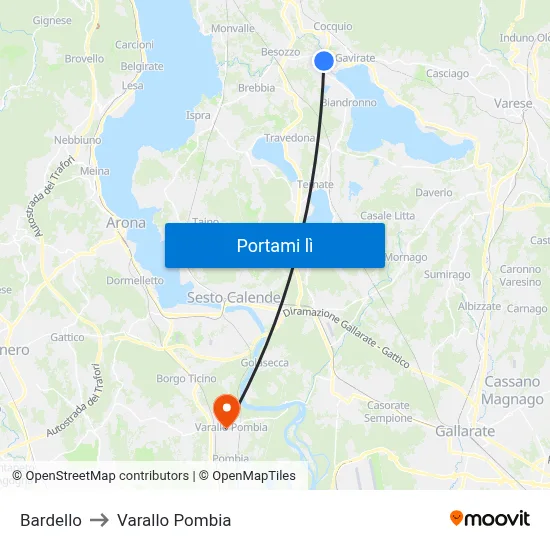 Bardello to Varallo Pombia map