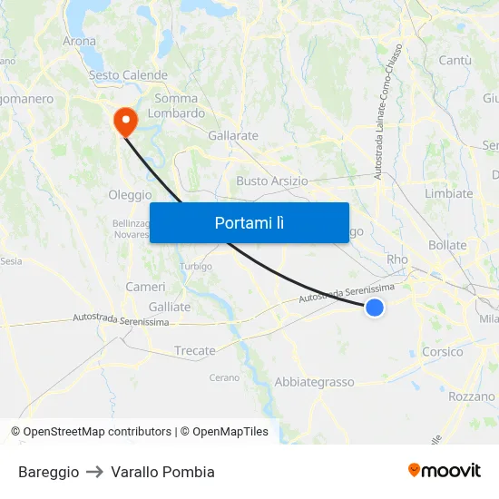 Bareggio to Varallo Pombia map